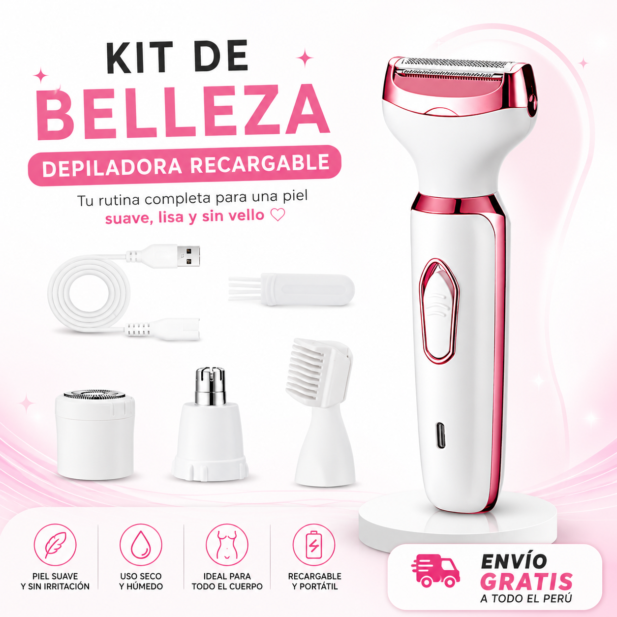 DEPILADORA RECARGABLE 4 en 1