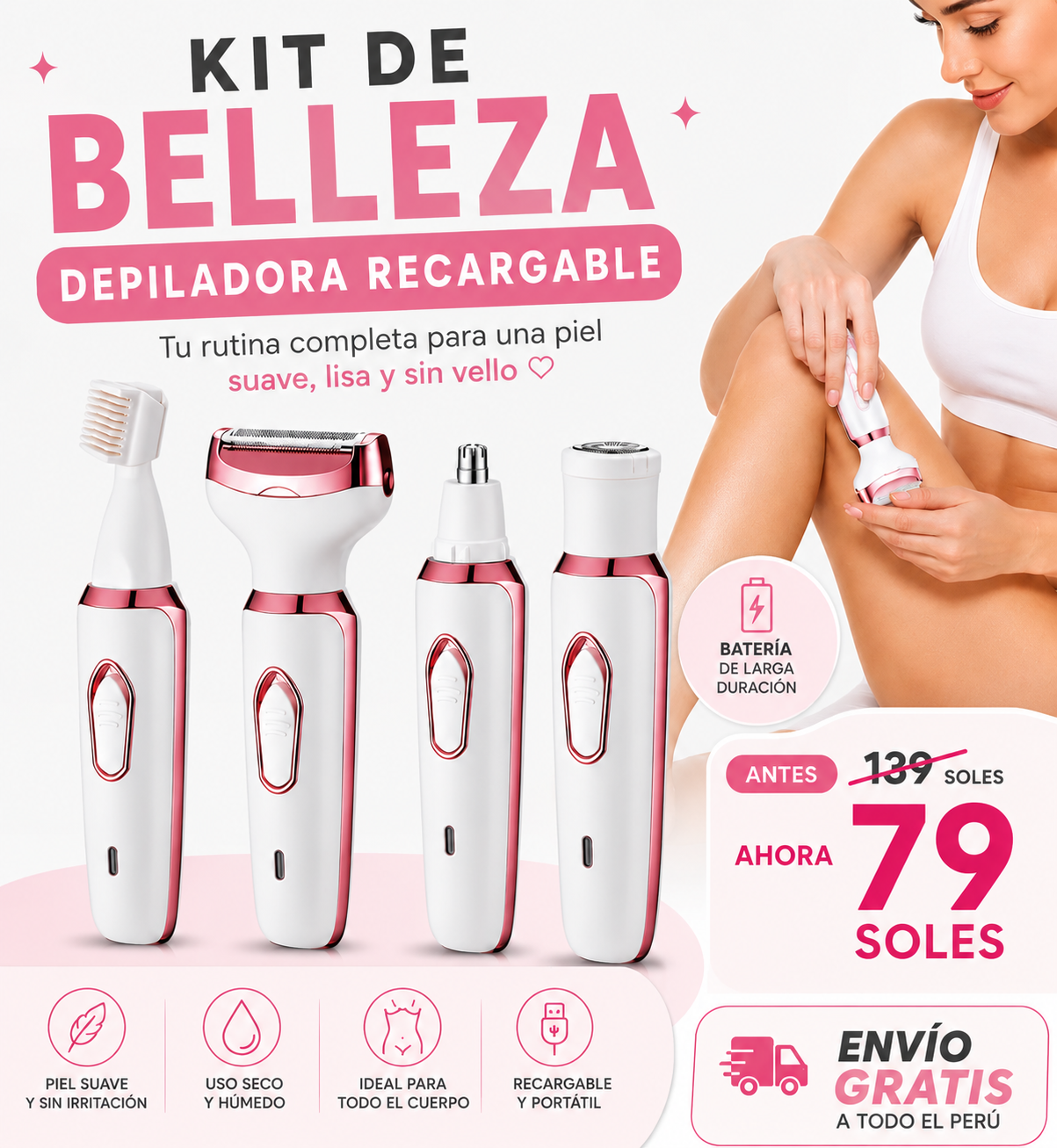 DEPILADORA RECARGABLE 4 en 1