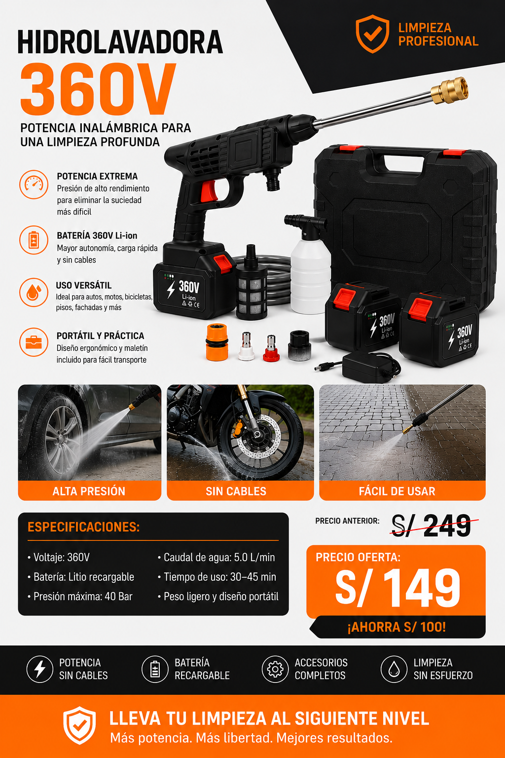 Hidrolavadora portátil 360v